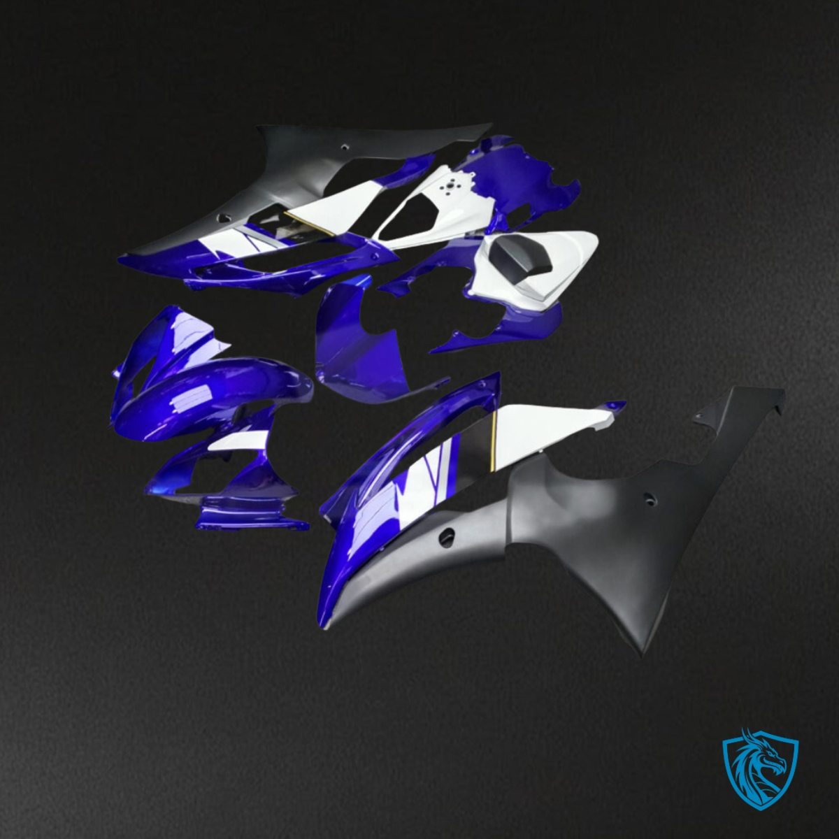 Yamaha R6 (2008-2016) Gloss Deep Blue, Black & White - Custom ABS Fairing Kit