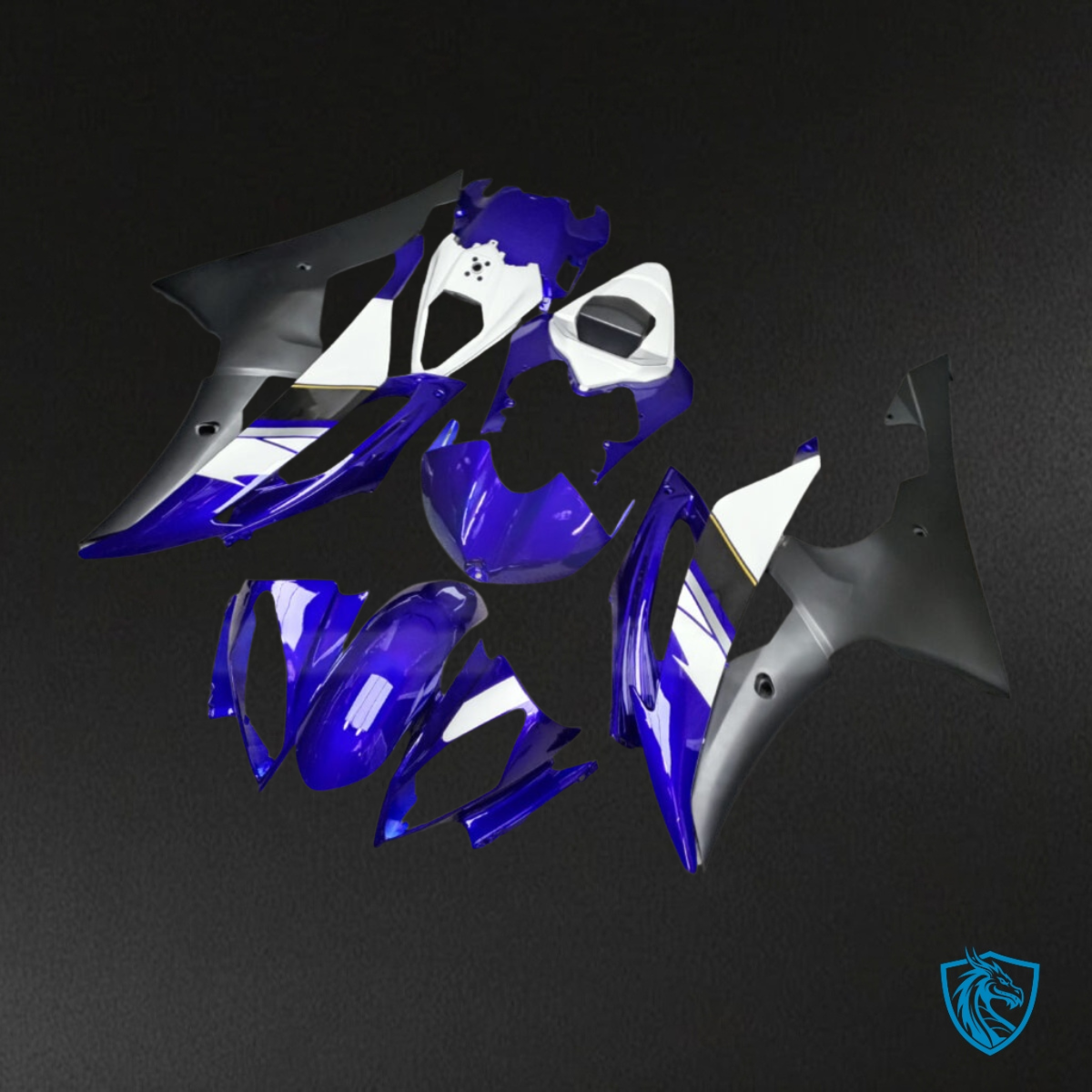 Yamaha R6 (2008-2016) Gloss Deep Blue, Black & White - Custom ABS Fairing Kit
