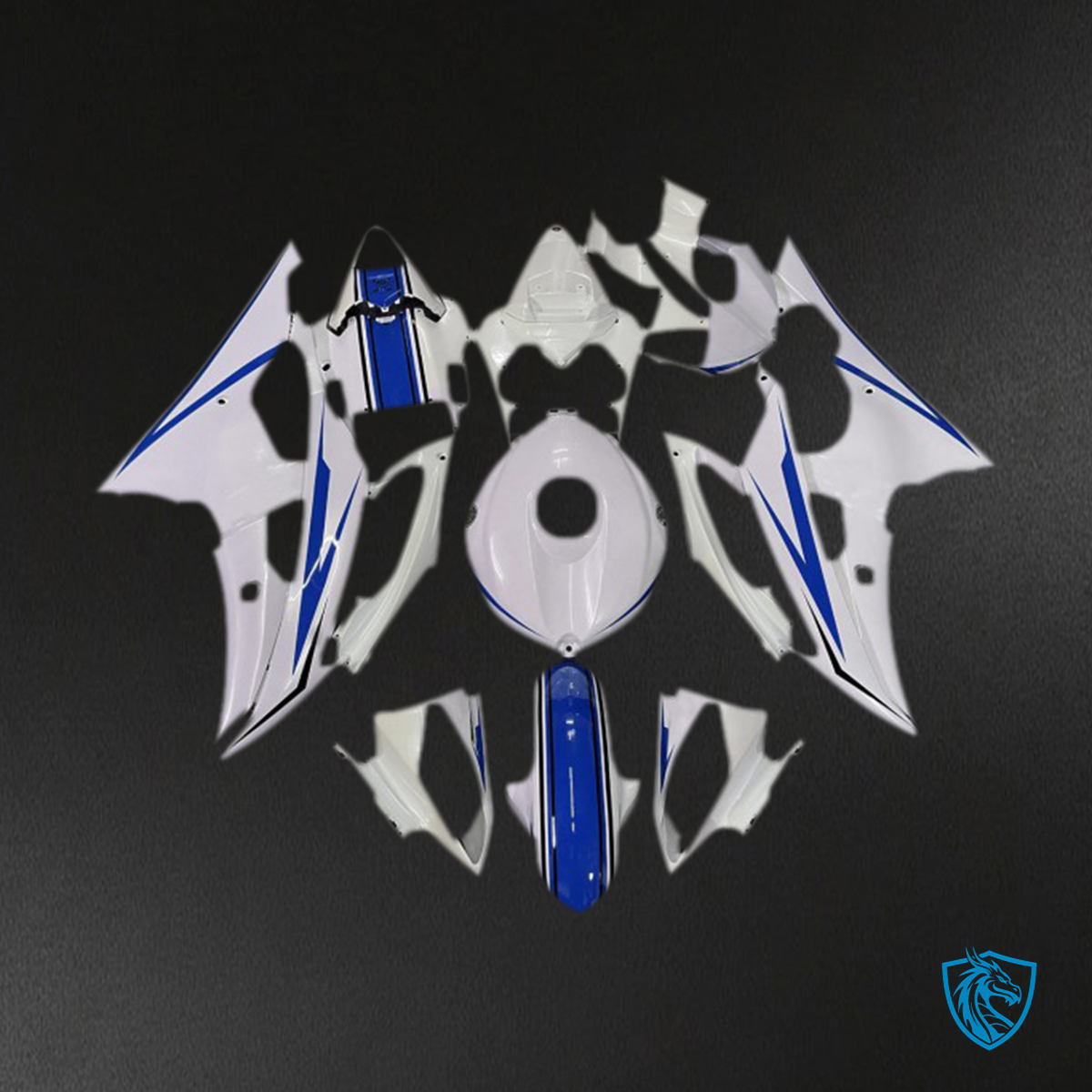 Yamaha R6 (2008-2016) Glossy White & Blue Motorcycle - Custom ABS Fairing Kit