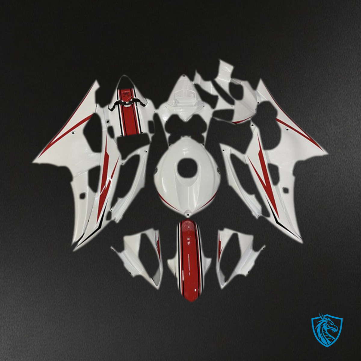 Yamaha R6 (2008-2016) Glossy White & Red Fairings Kit - Aftermarket ABS Bodywork