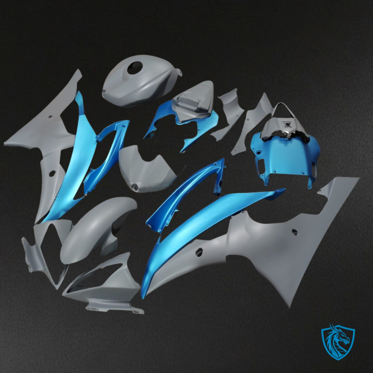 Yamaha R6 (2008 2016) Matte Grey Sky Blue Fairings Kit - Aftermarket ABS Bodywork