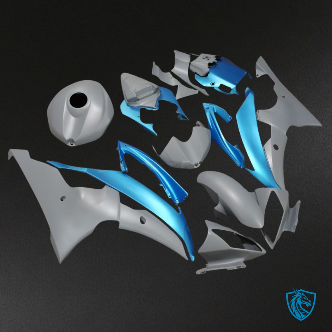 Yamaha R6 (2008 2016) Matte Grey Sky Blue Fairings Kit - Aftermarket ABS Bodywork