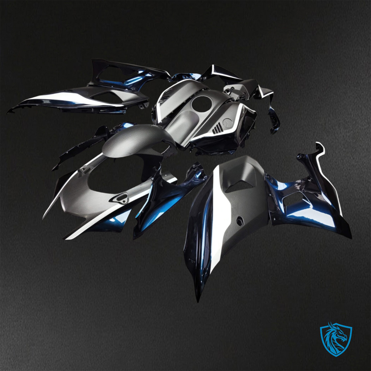 Yamaha R7 (2021-2025) Black, Blue & White Carbon Fiber - Custom ABS Fairing Kit