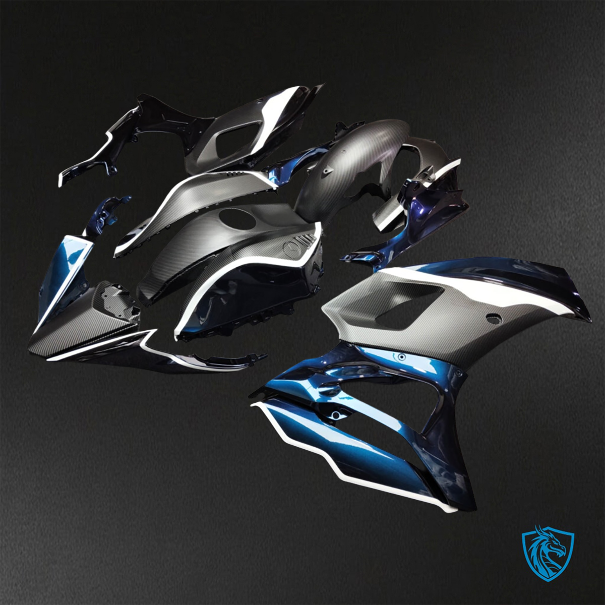 Yamaha R7 (2021-2025) Black, Blue & White Carbon Fiber - Custom ABS Fairing Kit