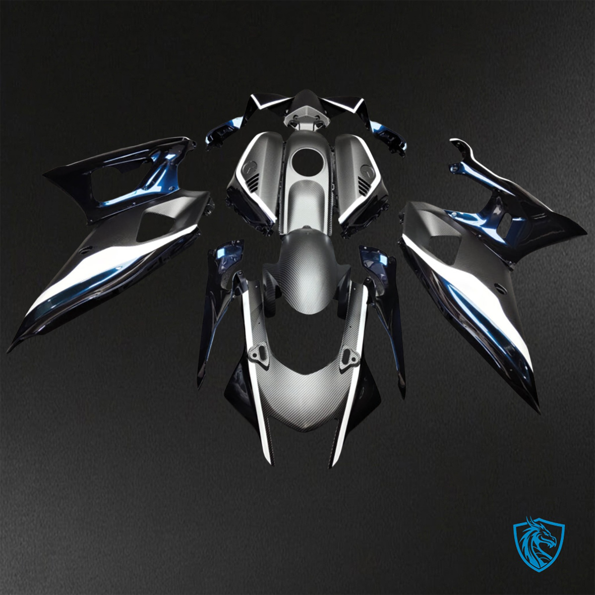 Yamaha R7 (2021-2025) Black, Blue & White Carbon Fiber - Custom ABS Fairing Kit