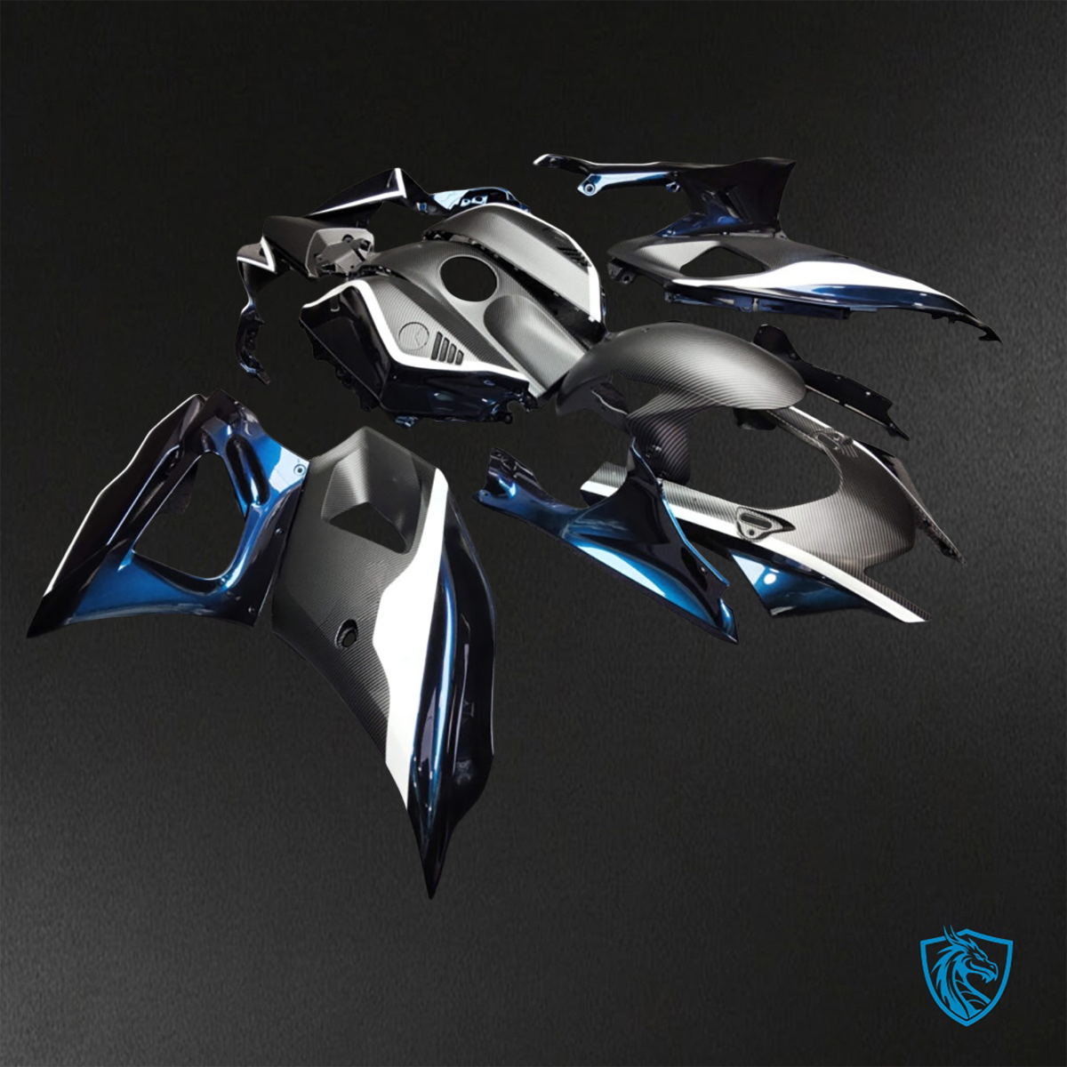Yamaha R7 (2021-2025) Black, Blue & White Carbon Fiber - Custom ABS Fairing Kit