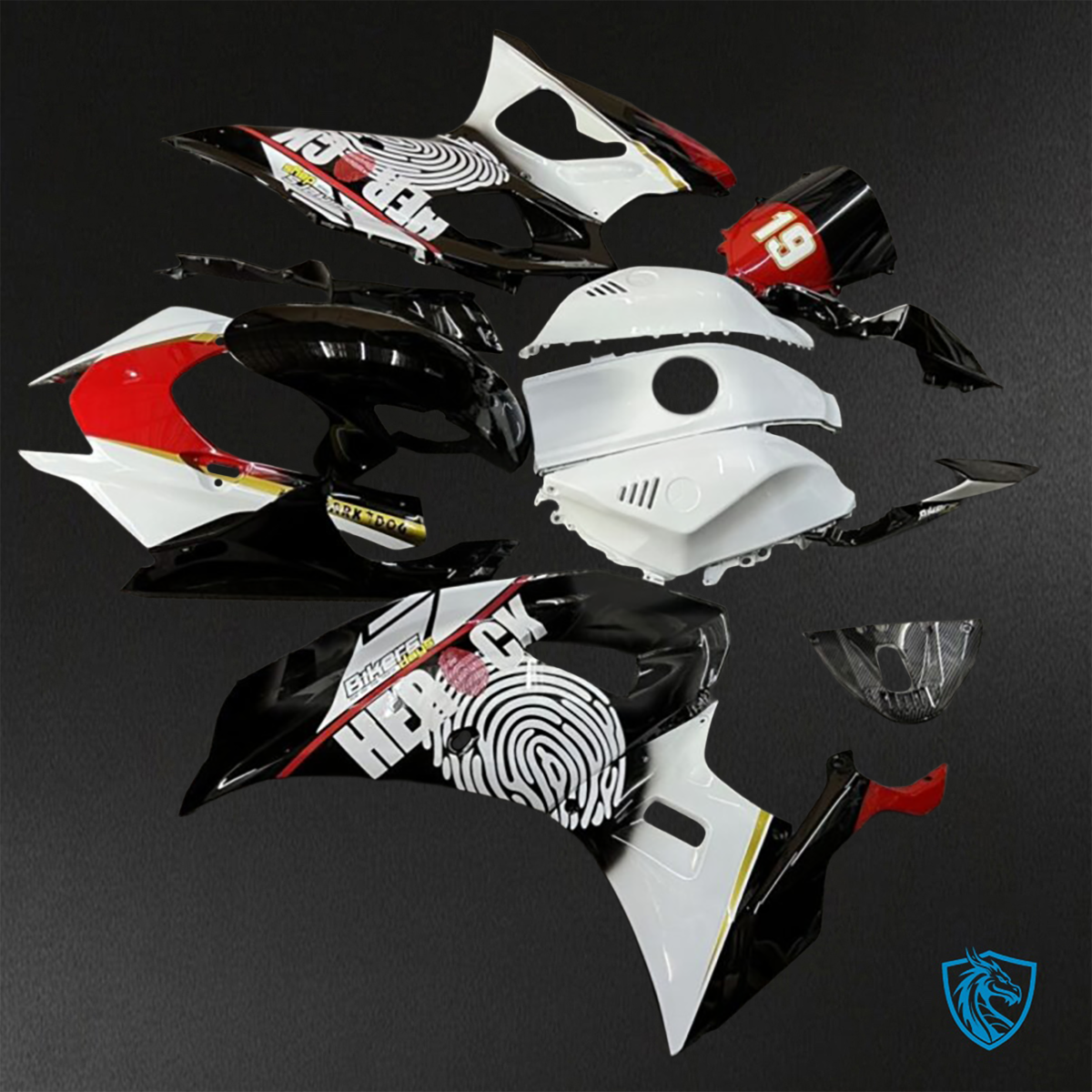 Yamaha R7 (2021-2025) White, Black & Red FingerPrint - Replacement Motorcycle Fairings Kit