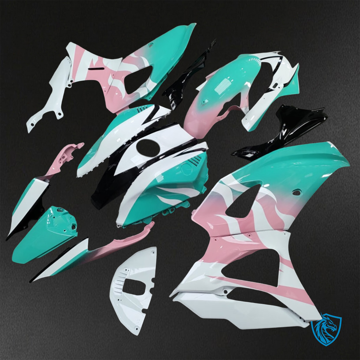 Yamaha R7 (2021-2025) Gloss Aqua, White & Baby Pink Flames - Custom ABS Fairing Kit