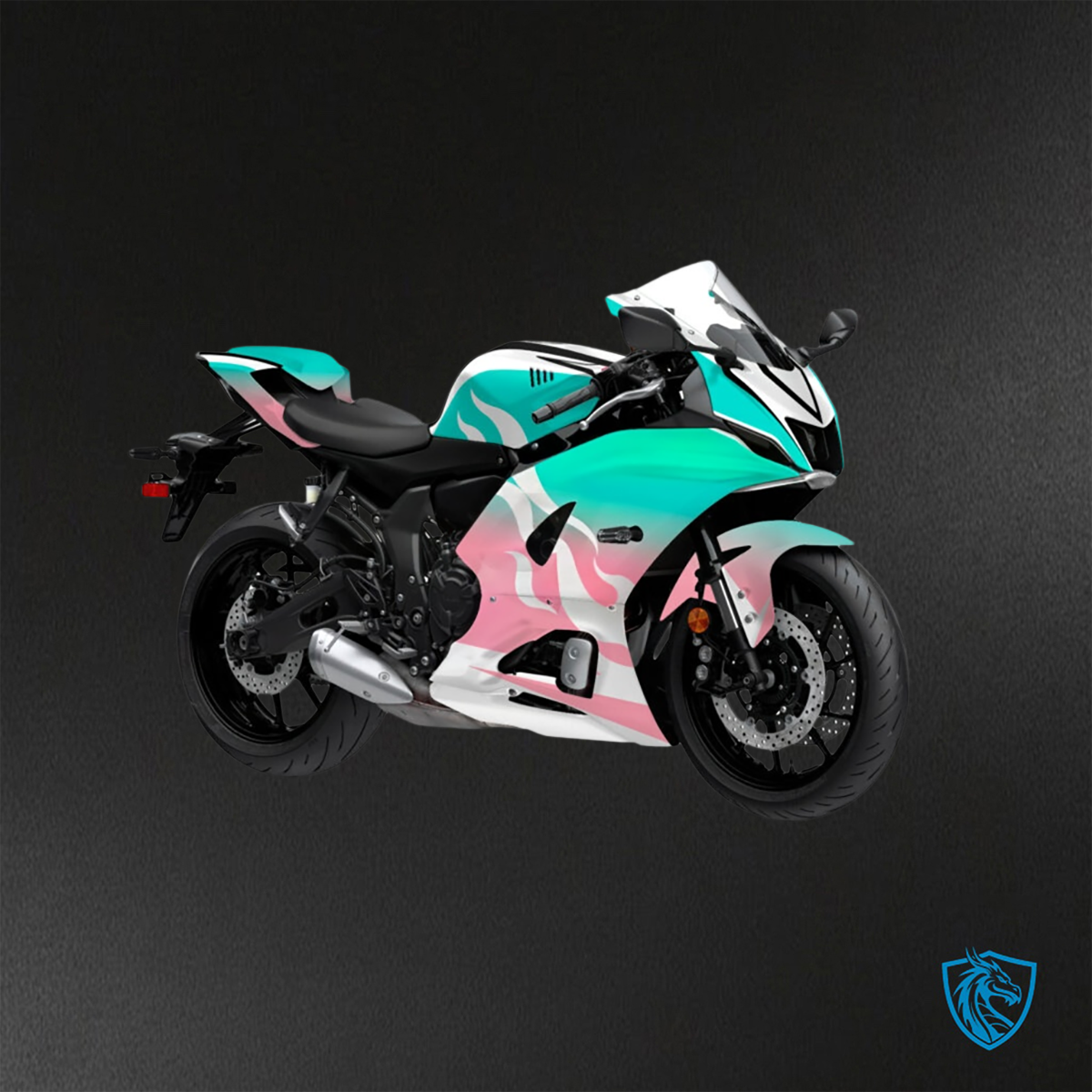 Yamaha R7 (2021-2025) Gloss Aqua, White & Baby Pink Flames - Custom ABS Fairing Kit