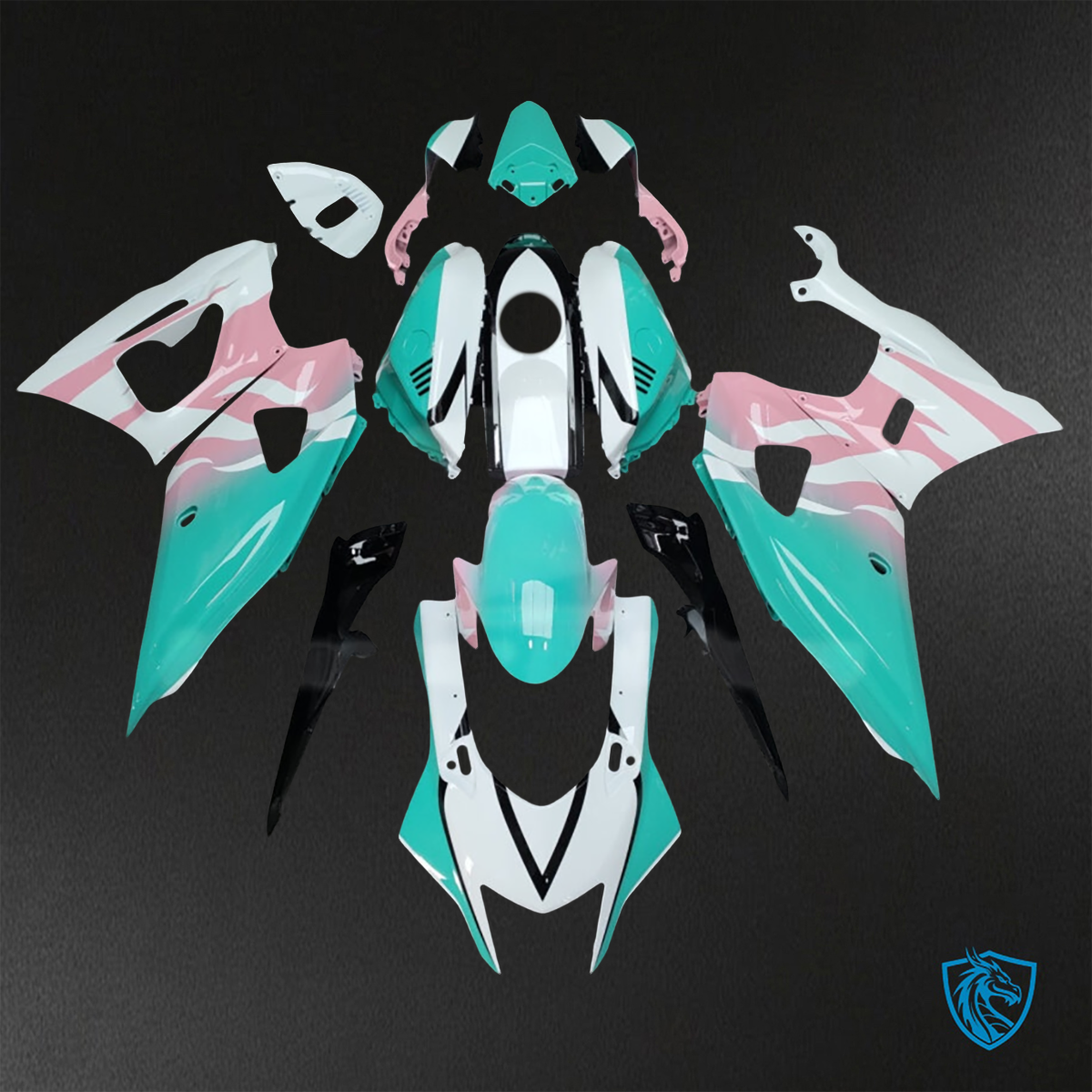 Yamaha R7 (2021-2025) Gloss Aqua, White & Baby Pink Flames - Custom ABS Fairing Kit