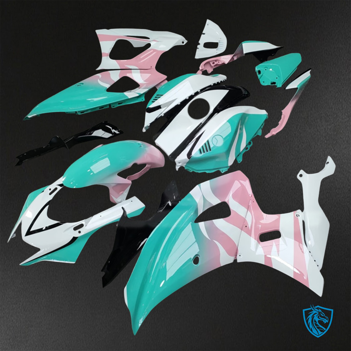 Yamaha R7 (2021-2025) Gloss Aqua, White & Baby Pink Flames - Custom ABS Fairing Kit