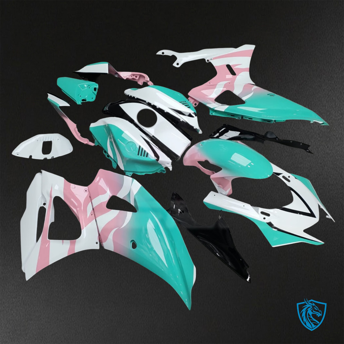 Yamaha R7 (2021-2025) Gloss Aqua, White & Baby Pink Flames - Custom ABS Fairing Kit
