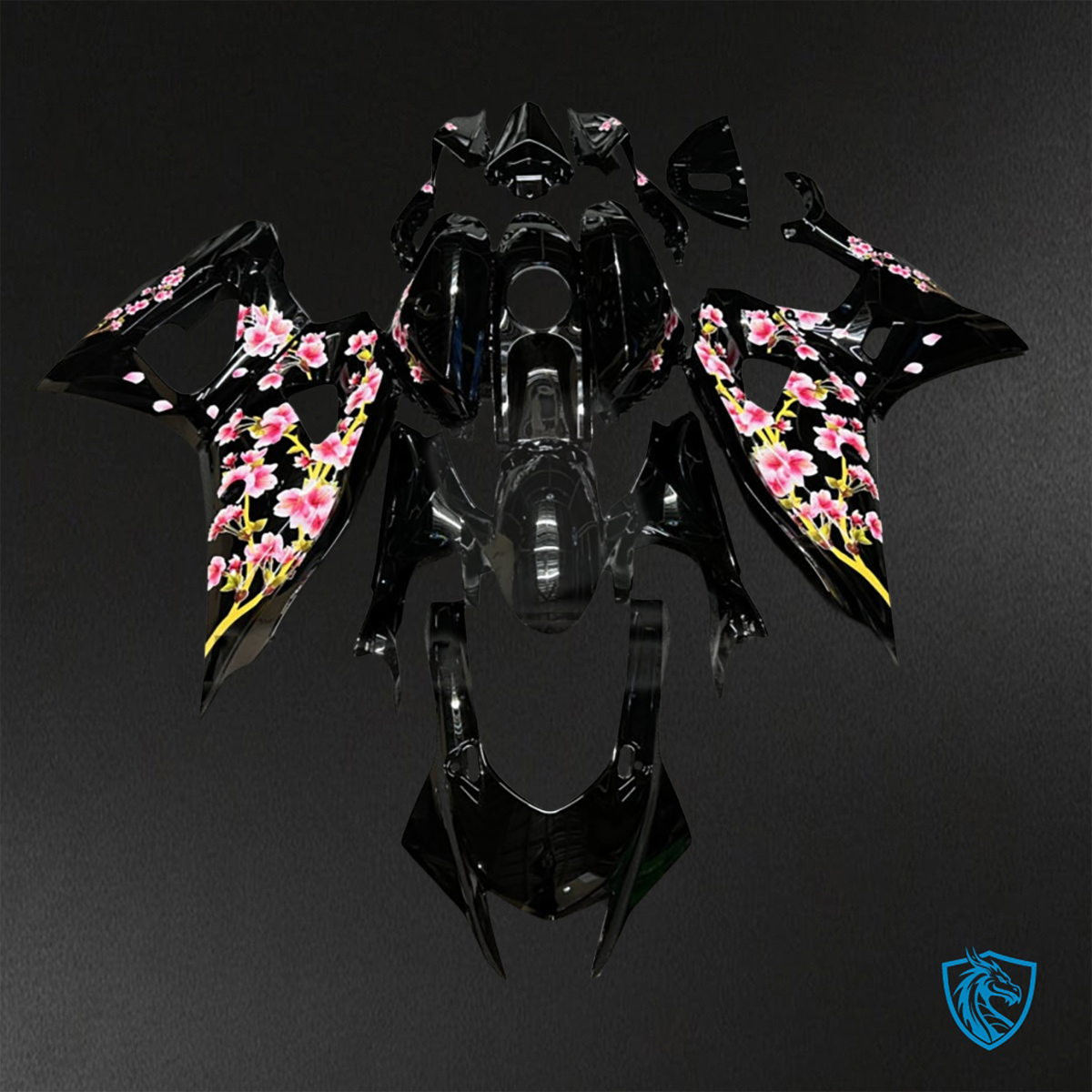 Yamaha R7 (2021-2025) Gloss Black Cherry Blossom - Replacement Motorcycle Fairings Kit