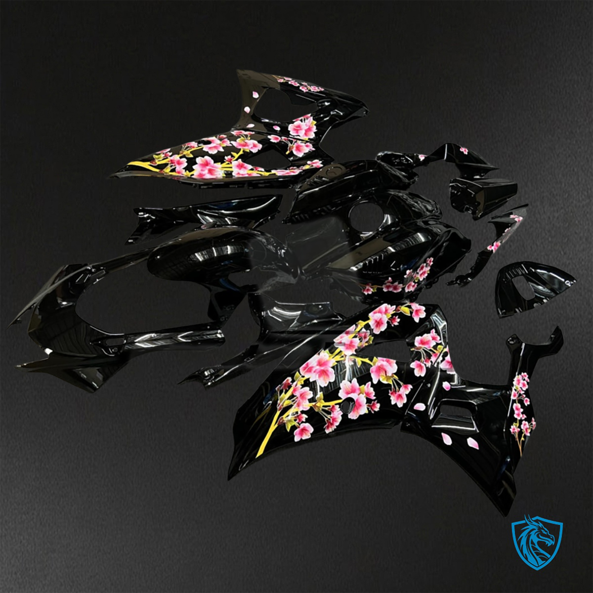 Yamaha R7 (2021-2025) Gloss Black Cherry Blossom - Replacement Motorcycle Fairings Kit