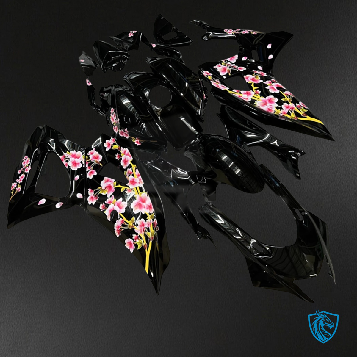 Yamaha R7 (2021-2025) Gloss Black Cherry Blossom - Replacement Motorcycle Fairings Kit