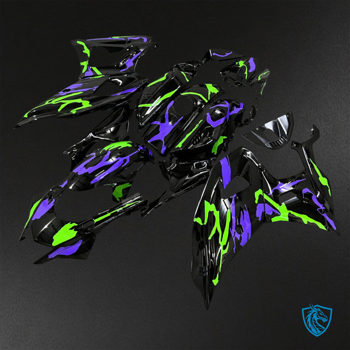 Yamaha R7 (2021-2025) Gloss Black, Purple & Green Camo Fairings Kit - Aftermarket ABS Bodywork