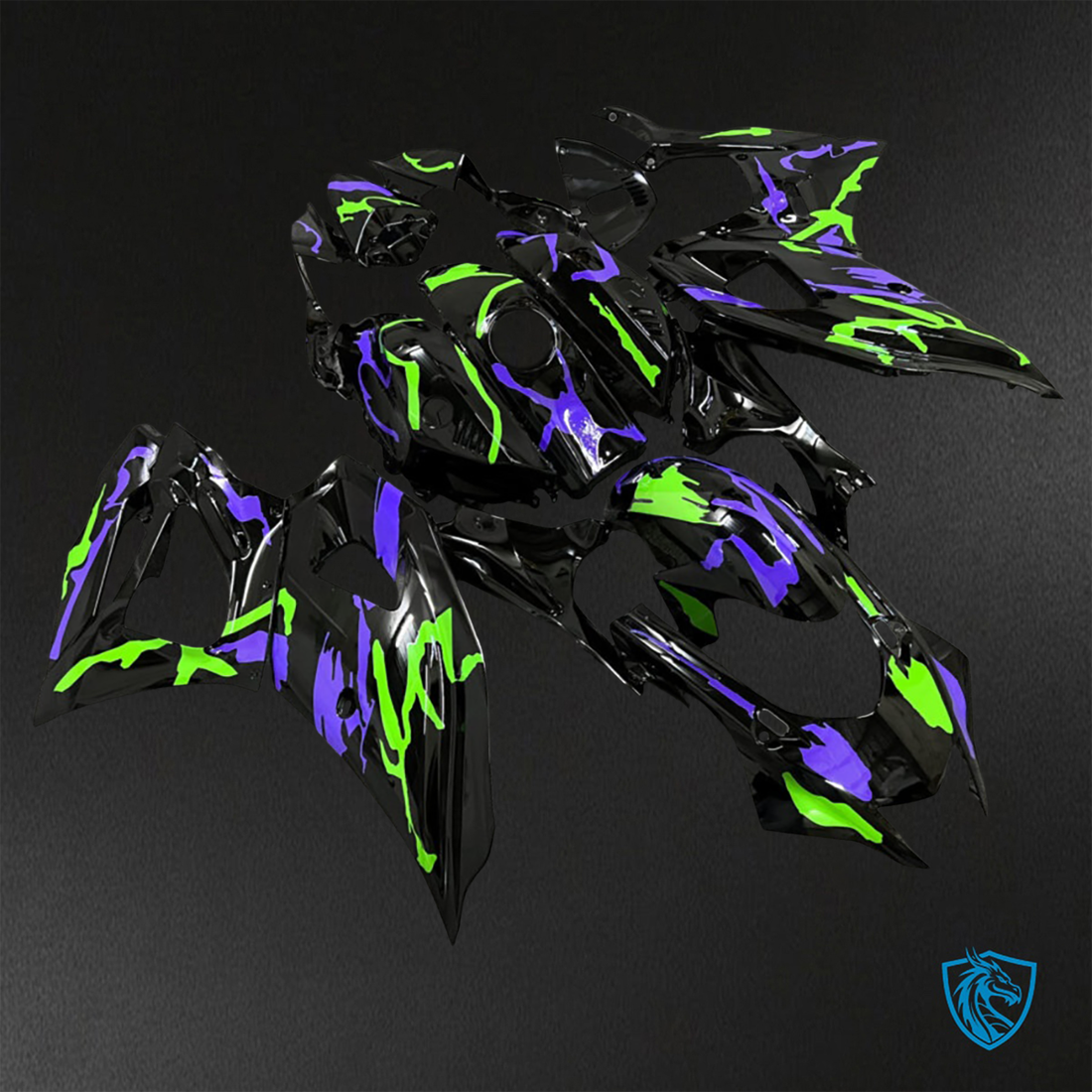 Yamaha R7 (2021-2025) Gloss Black, Purple & Green Camo Fairings Kit - Aftermarket ABS Bodywork