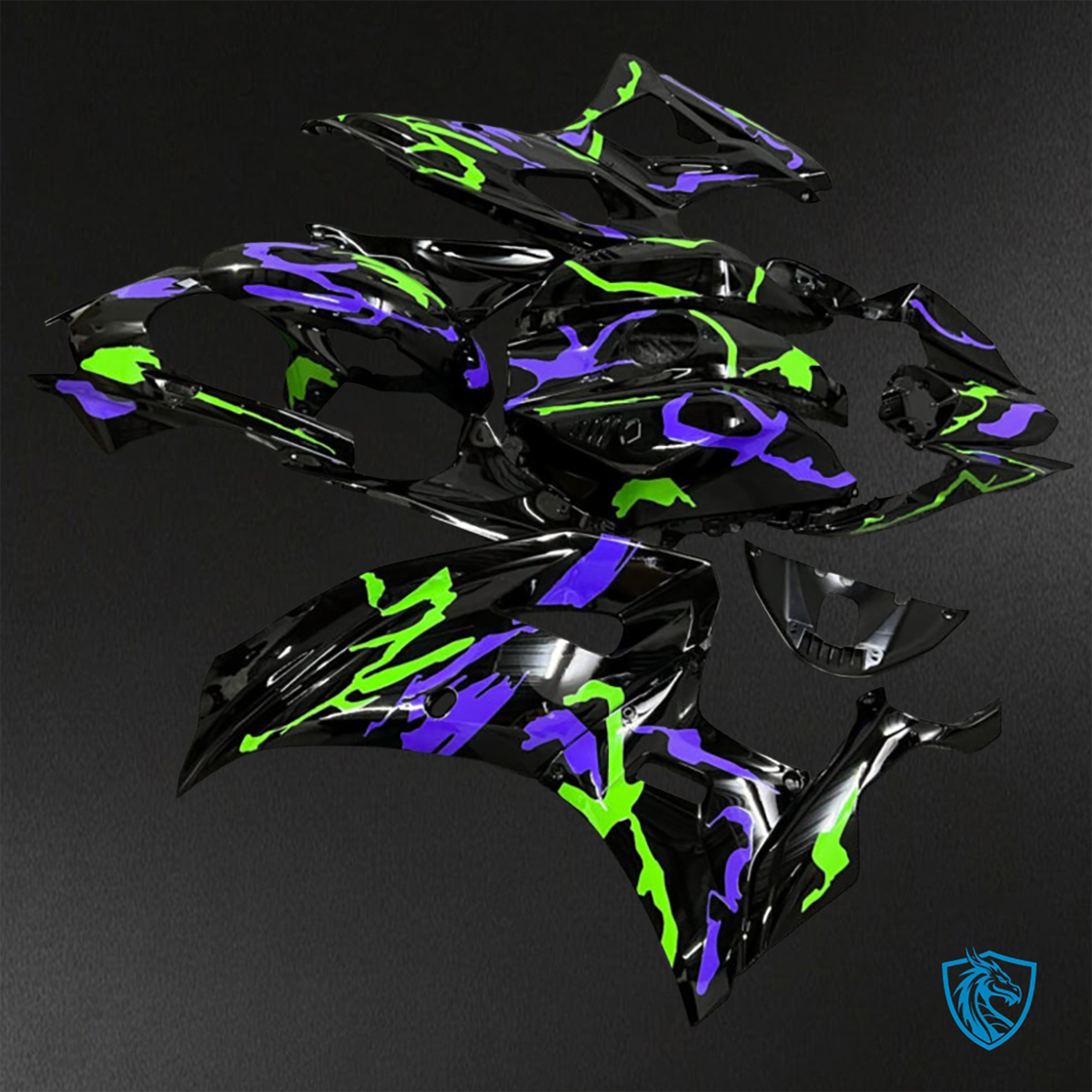 Yamaha R7 (2021-2025) Gloss Black, Purple & Green Camo Fairings Kit - Aftermarket ABS Bodywork