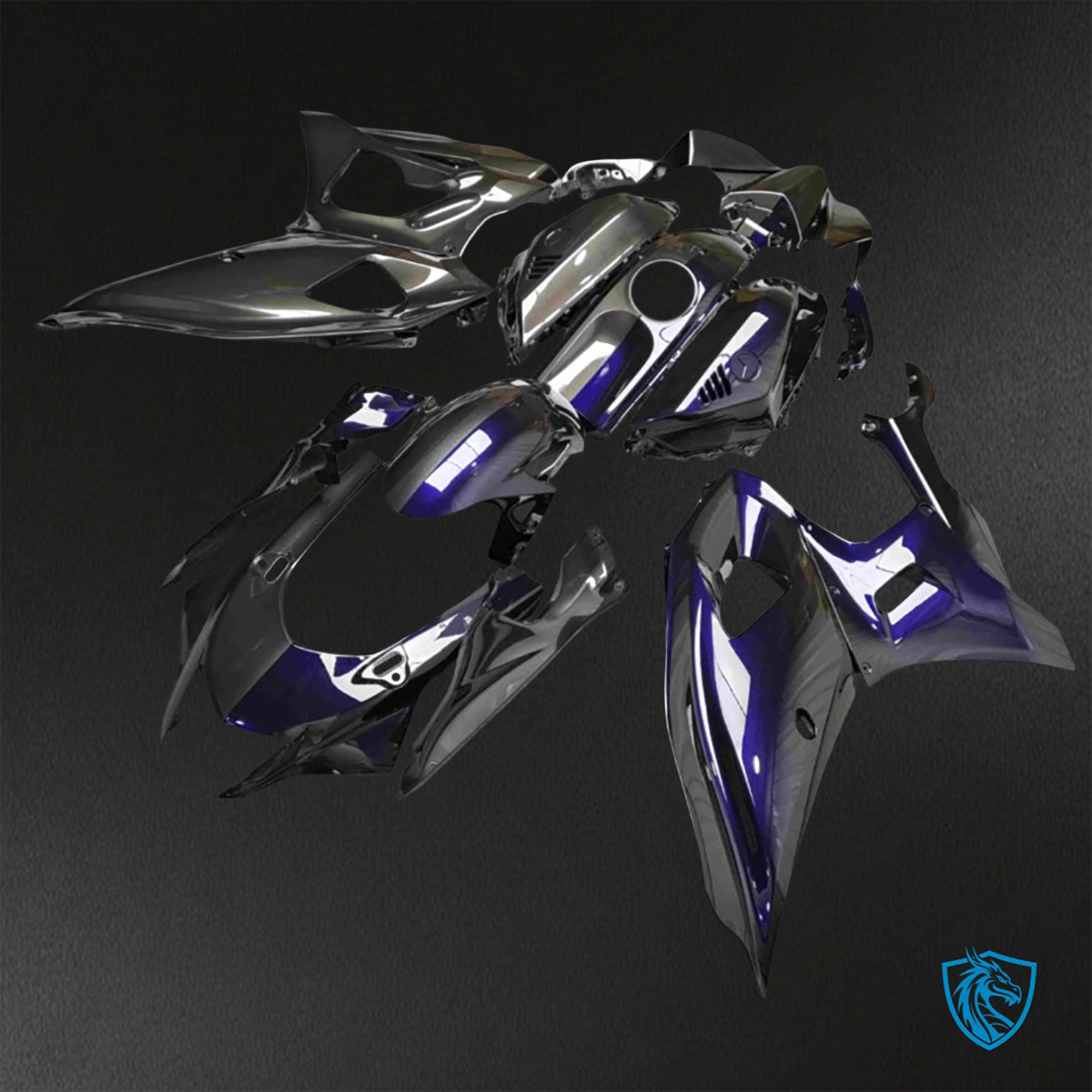 Yamaha R7 (2021-2025) Gloss Black & Blue Iridescent Fairings Kit - Aftermarket ABS Bodywork