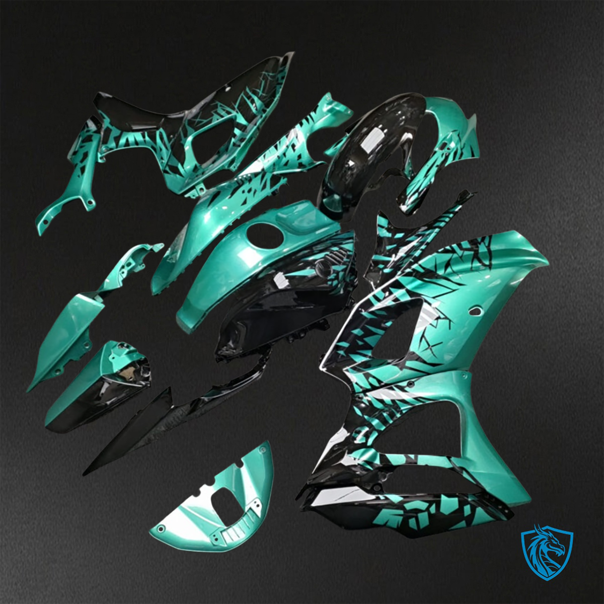 Yamaha R7 (2021-2025) Gloss Black & Green Shattered Split - Custom ABS Fairing Kit