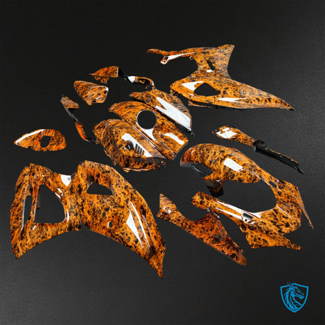 Yamaha R7 (2021-2025) Gloss Orange & Black Flames - Custom ABS Fairing Kit