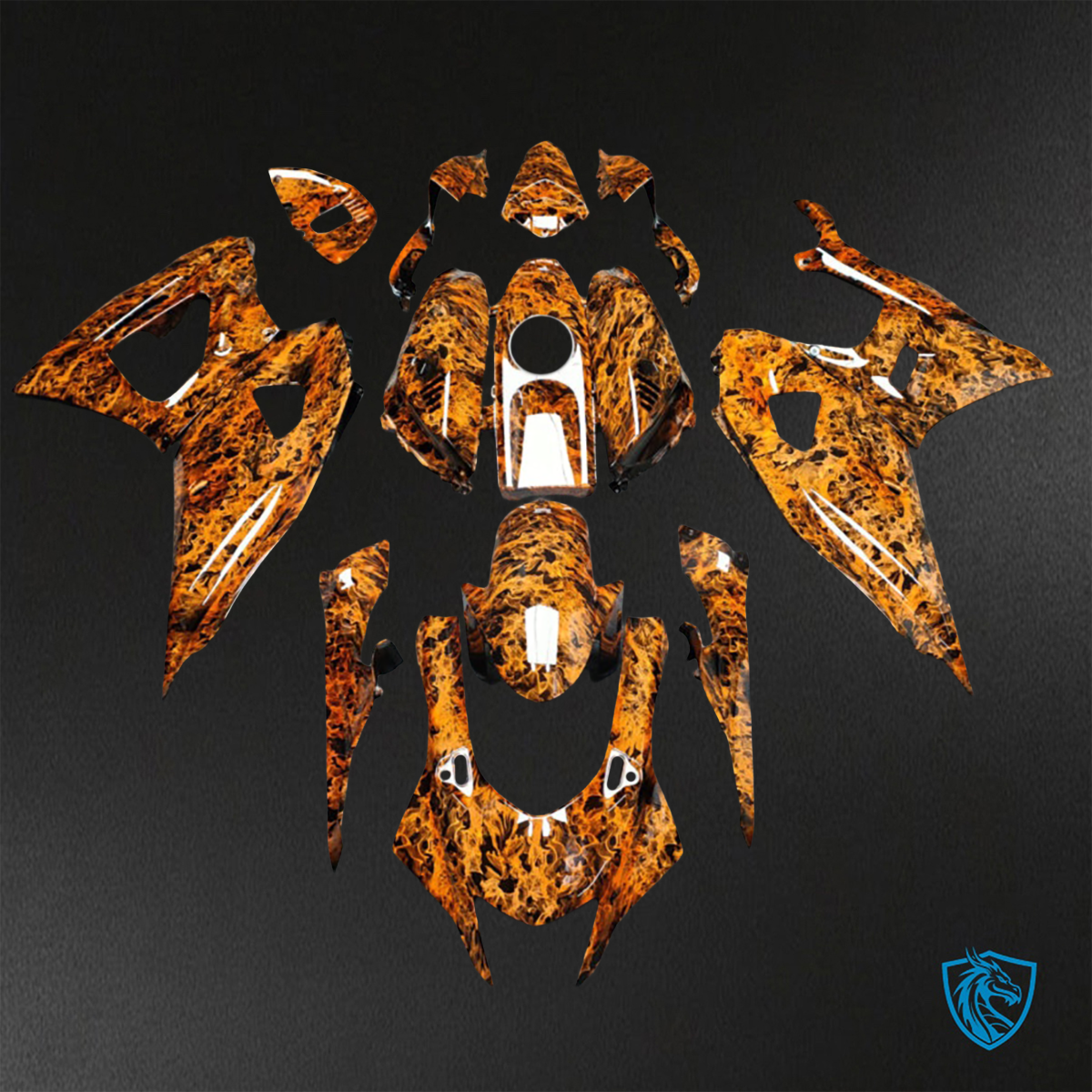 Yamaha R7 (2021-2025) Gloss Orange & Black Flames - Custom ABS Fairing Kit