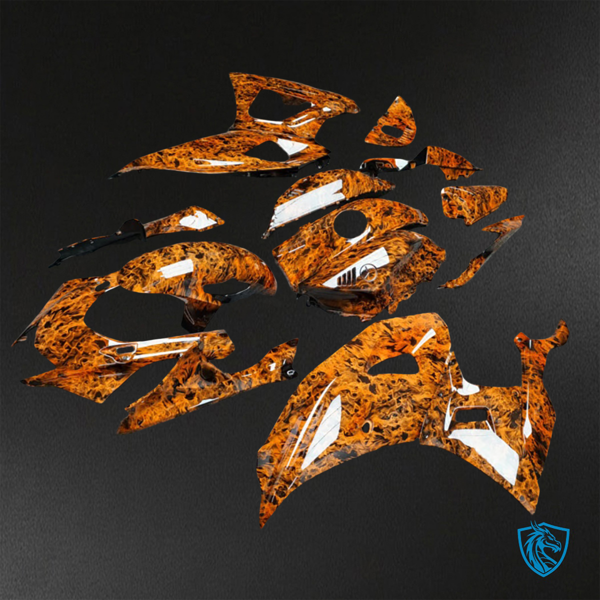 Yamaha R7 (2021-2025) Gloss Orange & Black Flames - Custom ABS Fairing Kit