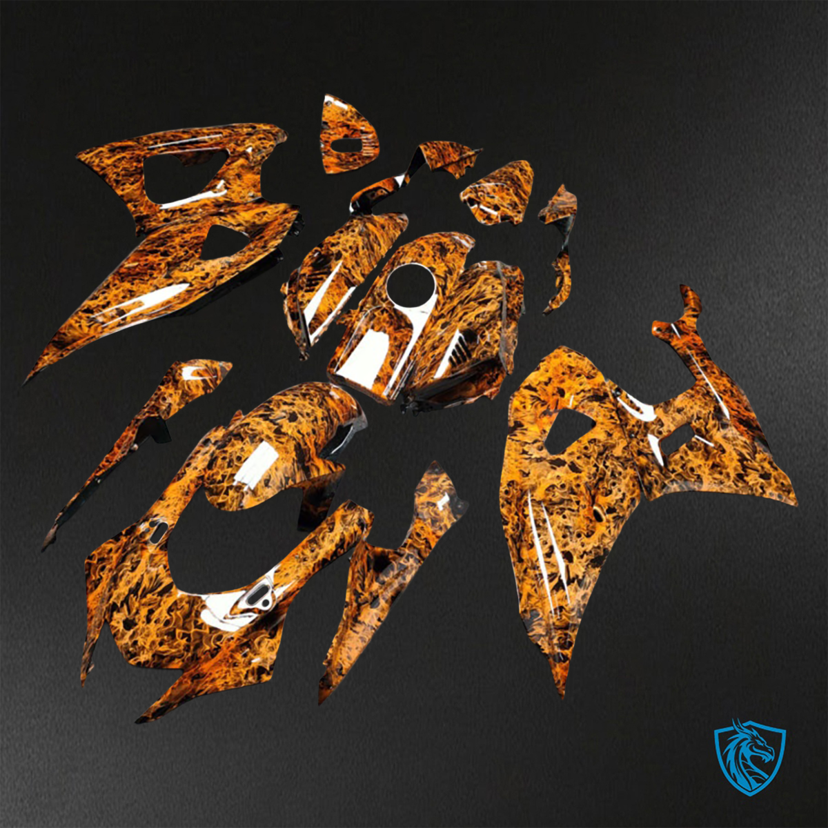 Yamaha R7 (2021-2025) Gloss Orange & Black Flames - Custom ABS Fairing Kit