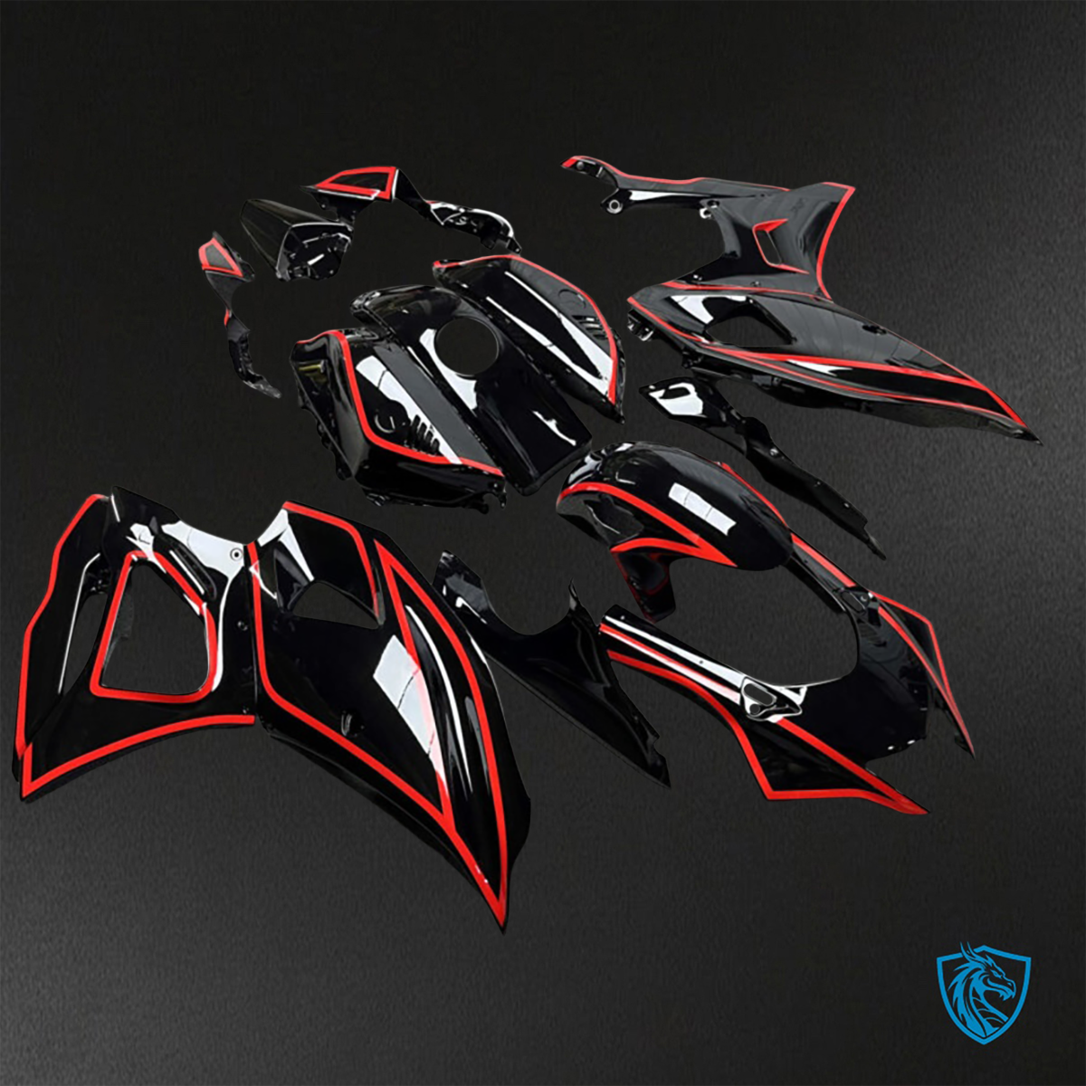 Yamaha R7 (2021-2025) Gloss Black & Red Lines ABS Bodywork - Fairings Kit