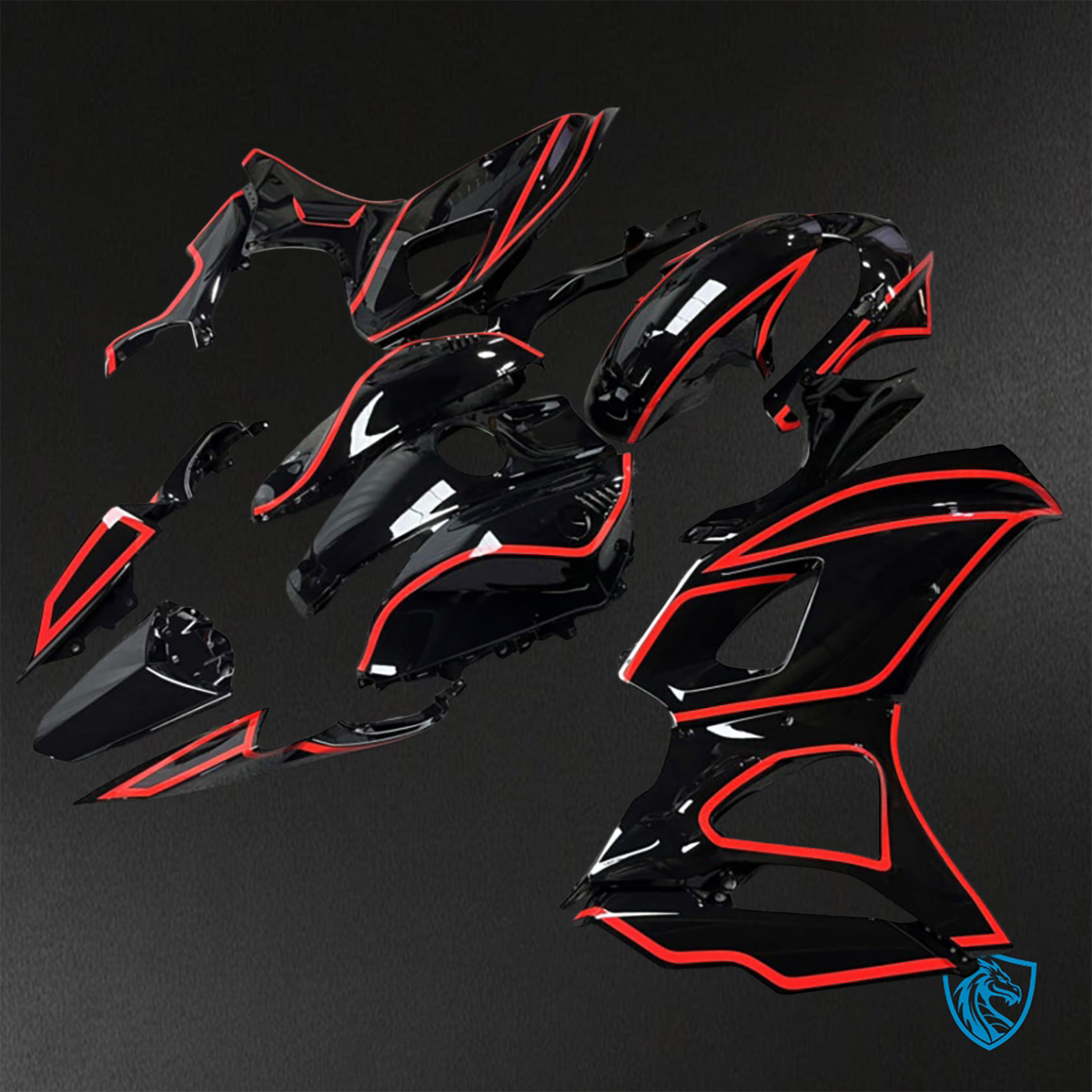 Yamaha R7 (2021-2025) Gloss Black & Red Lines ABS Bodywork - Fairings Kit
