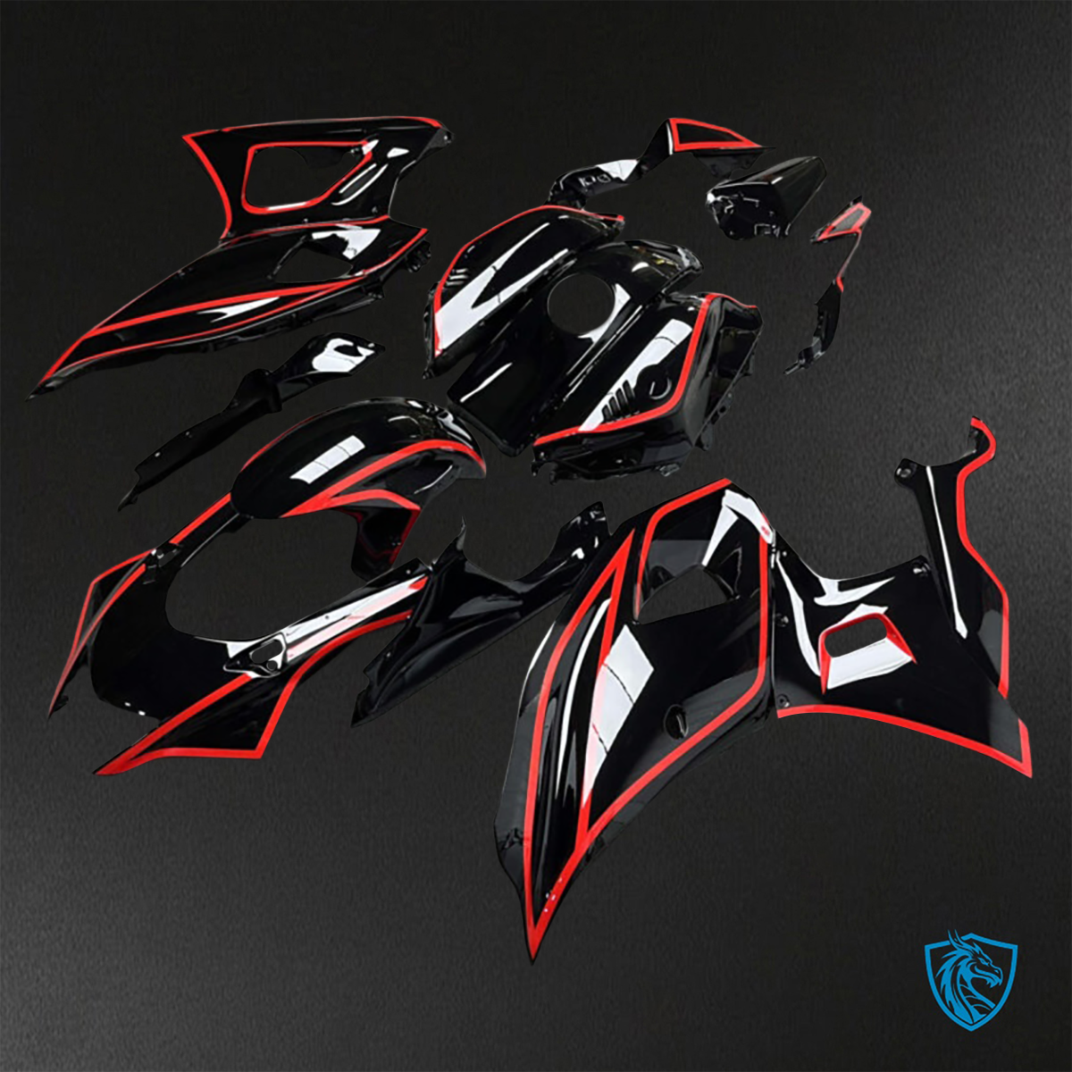 Yamaha R7 (2021-2025) Gloss Black & Red Lines ABS Bodywork - Fairings Kit