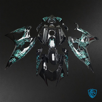 Yamaha R7 (2021-2025) Gloss Black & Teal Dragon - Replacement Motorcycle Fairings Kit