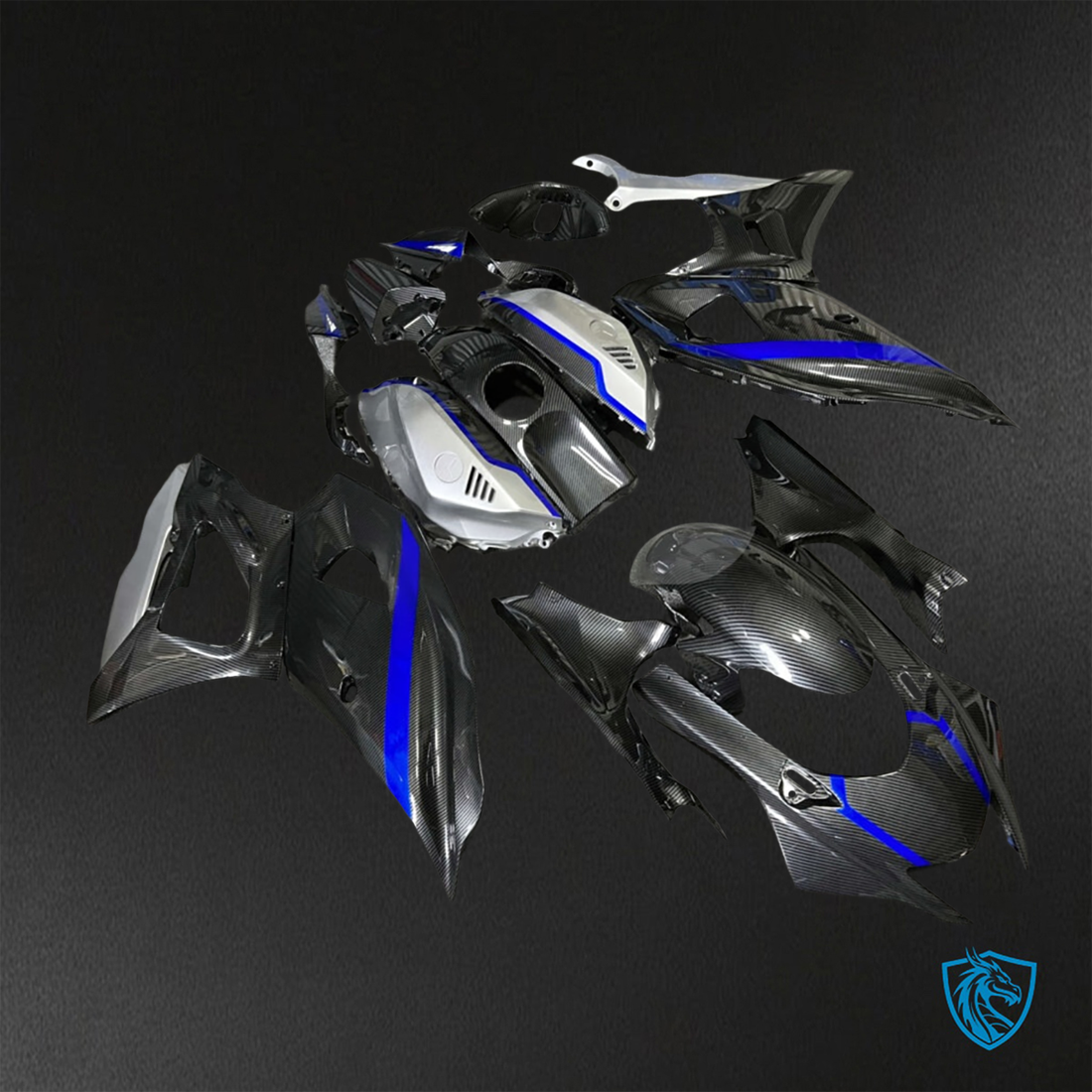 Yamaha R7 (2021-2025) Black, Silver & Blue Carbon Fiber Fairings Kit - Aftermarket ABS Bodywork