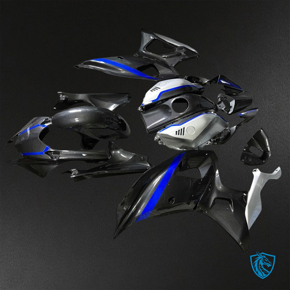 Yamaha R7 (2021-2025) Black, Silver & Blue Carbon Fiber Fairings Kit - Aftermarket ABS Bodywork