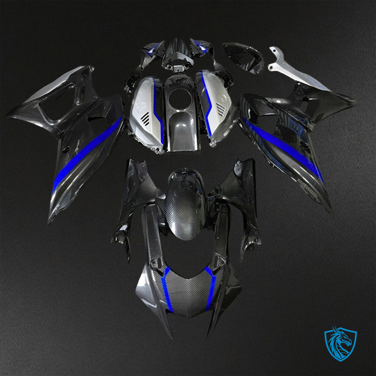 Yamaha R7 (2021-2025) Black, Silver & Blue Carbon Fiber Fairings Kit - Aftermarket ABS Bodywork