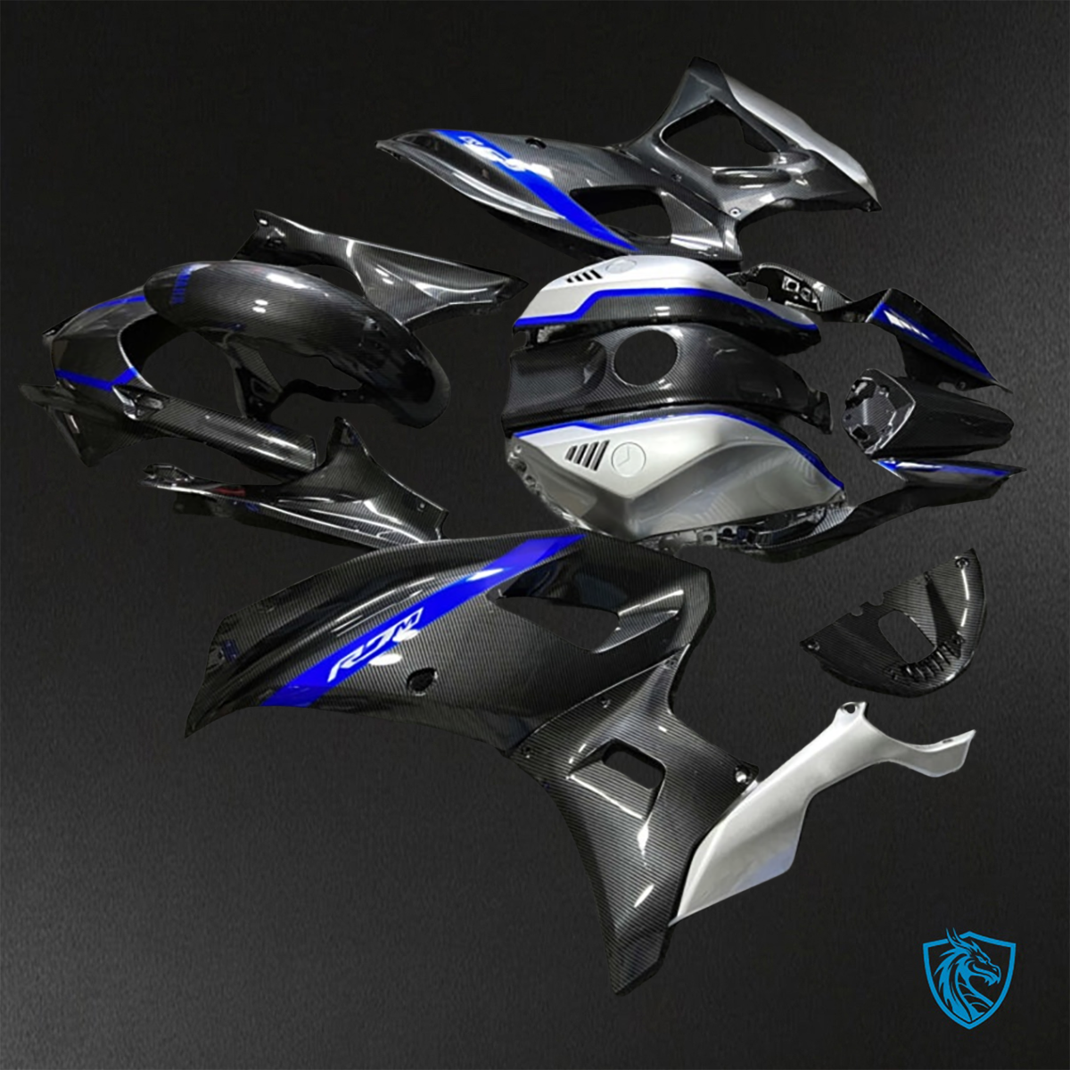 Yamaha R7 (2021-2025) Black, Silver & Blue Carbon Fiber Fairings Kit - Aftermarket ABS Bodywork
