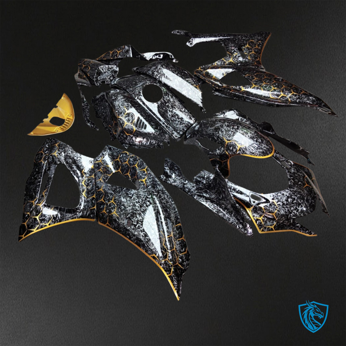 Yamaha R7 (2021-2025) Black & Gold Carbon Fiber - Custom ABS Fairing Kit
