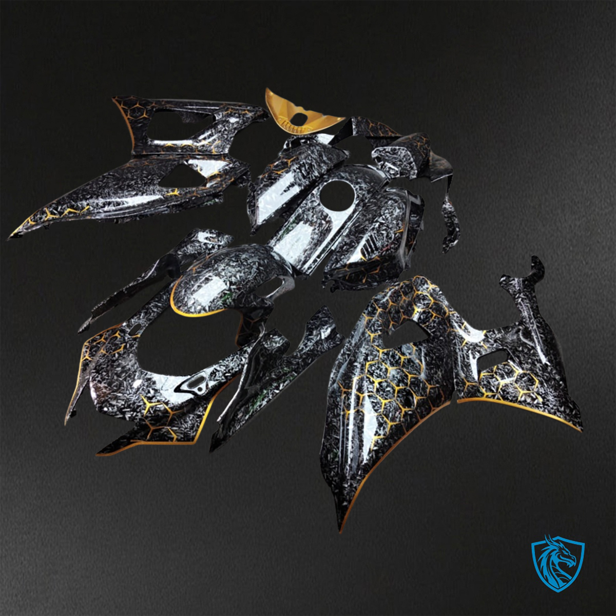 Yamaha R7 (2021-2025) Black & Gold Carbon Fiber - Custom ABS Fairing Kit