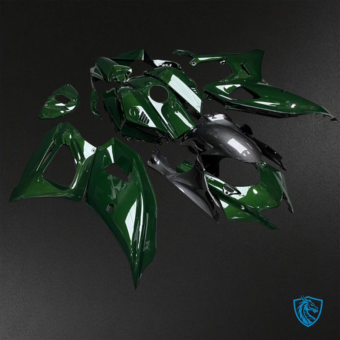 Yamaha R7 (2021-2025) Gloss Green & Black Carbon Fiber Fairings Kit - Aftermarket ABS Bodywork