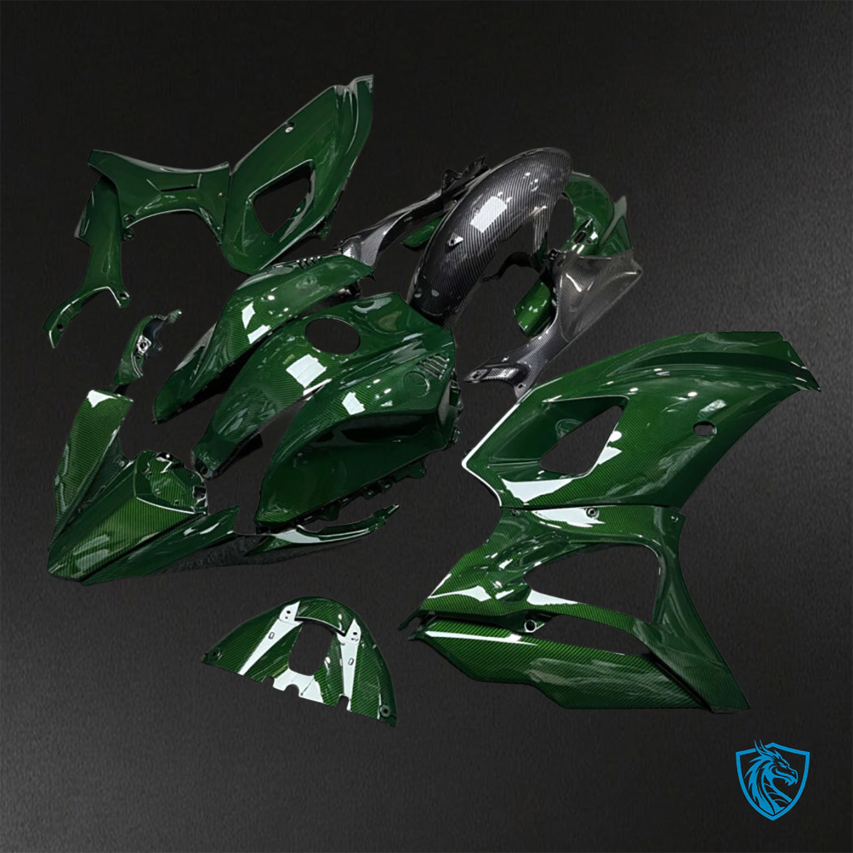 Yamaha R7 (2021-2025) Gloss Green & Black Carbon Fiber Fairings Kit - Aftermarket ABS Bodywork