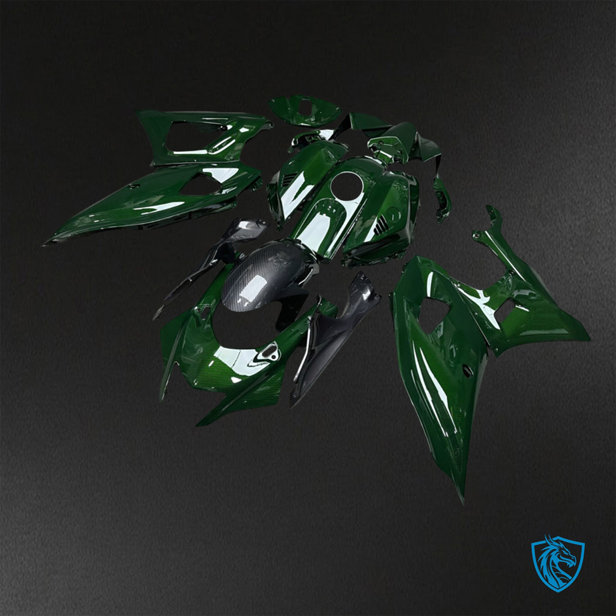 Yamaha R7 (2021-2025) Gloss Green & Black Carbon Fiber Fairings Kit - Aftermarket ABS Bodywork