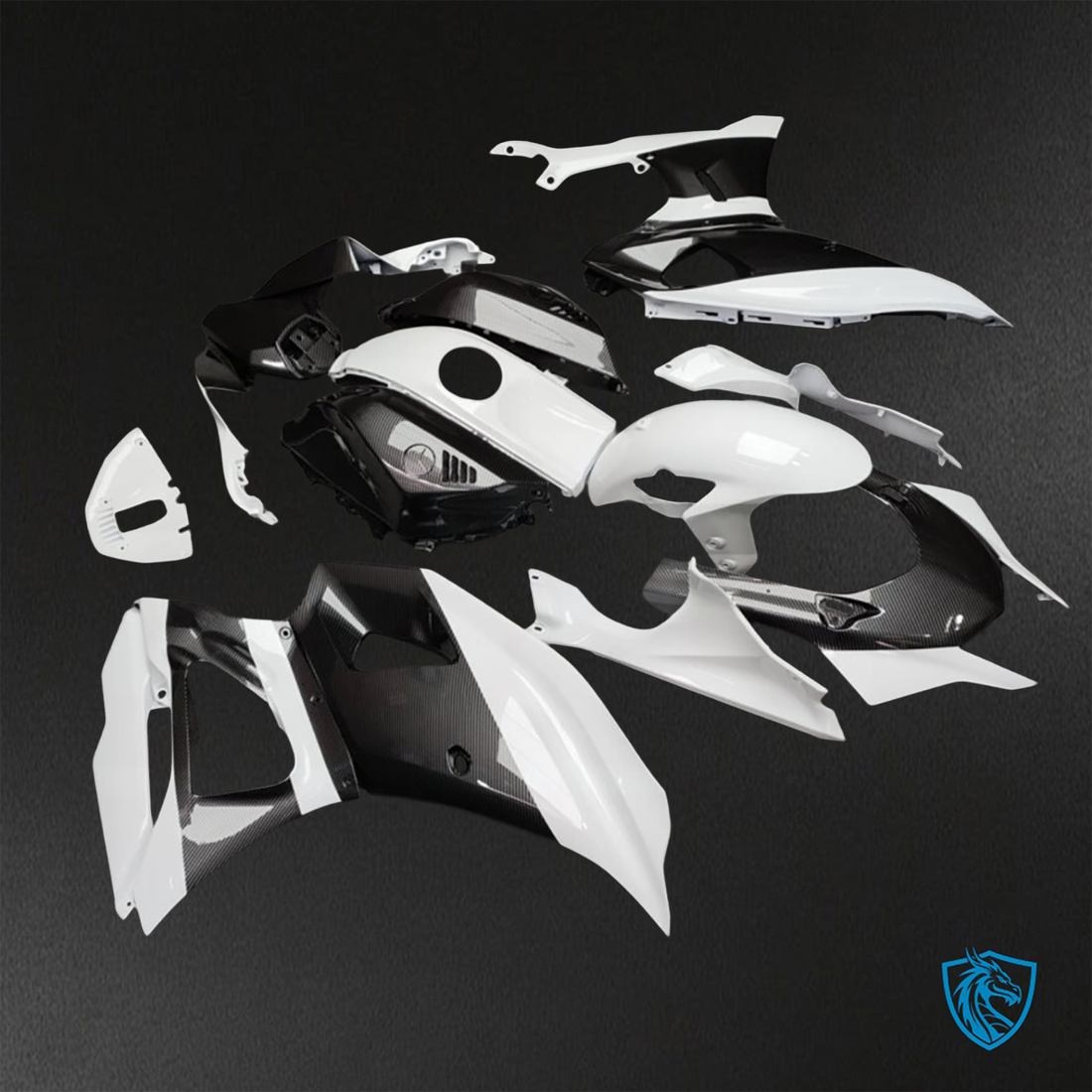 Yamaha R7 (2021-2025) Gloss White & Black Carbon Fiber Fairings Kit - Aftermarket ABS Bodywork