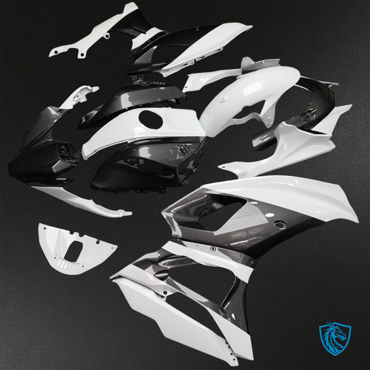 Yamaha R7 (2021-2025) Gloss White & Black Carbon Fiber Fairings Kit - Aftermarket ABS Bodywork
