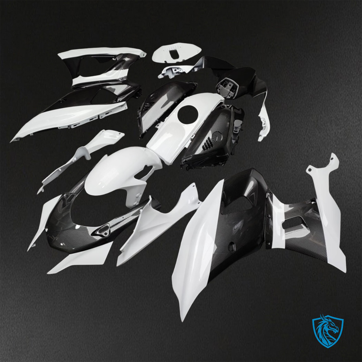 Yamaha R7 (2021-2025) Gloss White & Black Carbon Fiber Fairings Kit - Aftermarket ABS Bodywork
