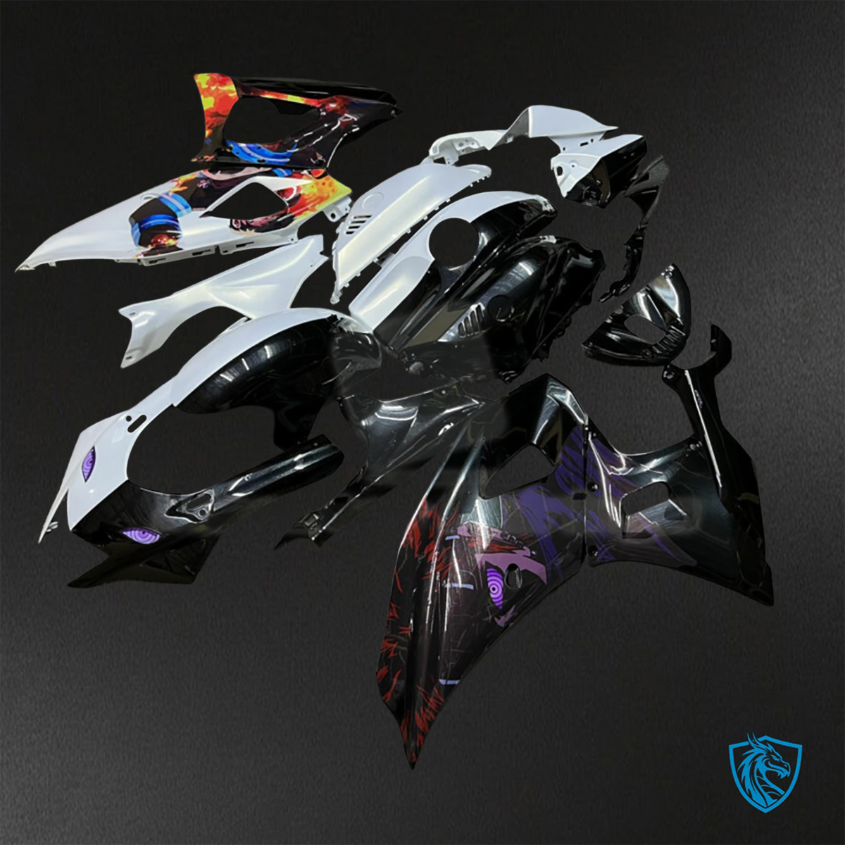 Yamaha R7 (2021-2025) Gloss White & Black Metallic Anime Split - Custom ABS Fairing Kit