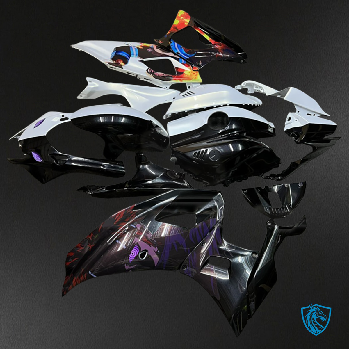 Yamaha R7 (2021-2025) Gloss White & Black Metallic Anime Split - Custom ABS Fairing Kit