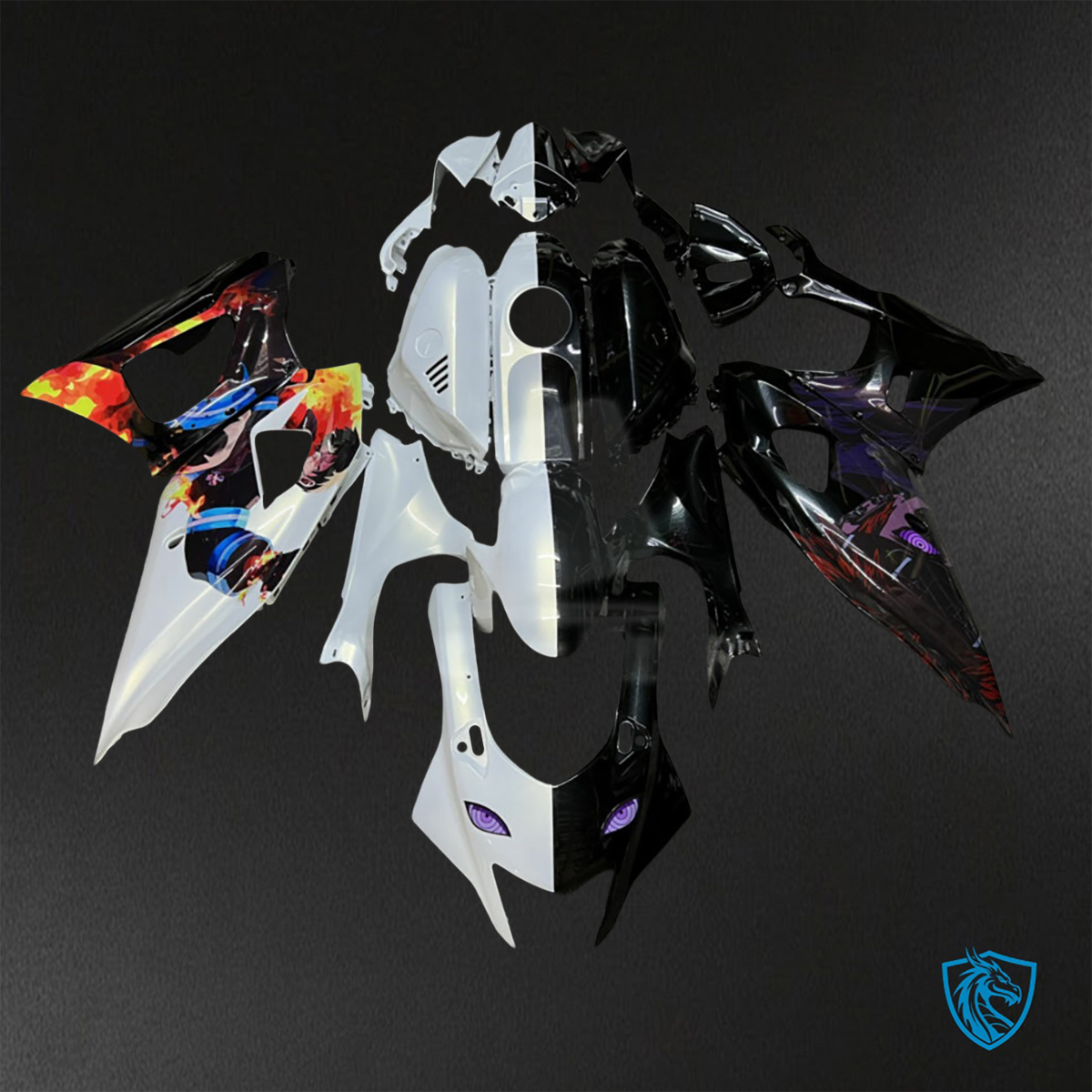 Yamaha R7 (2021-2025) Gloss White & Black Metallic Anime Split - Custom ABS Fairing Kit