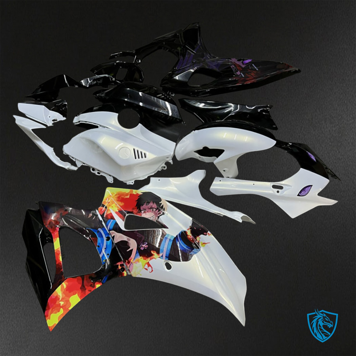Yamaha R7 (2021-2025) Gloss White & Black Metallic Anime Split - Custom ABS Fairing Kit
