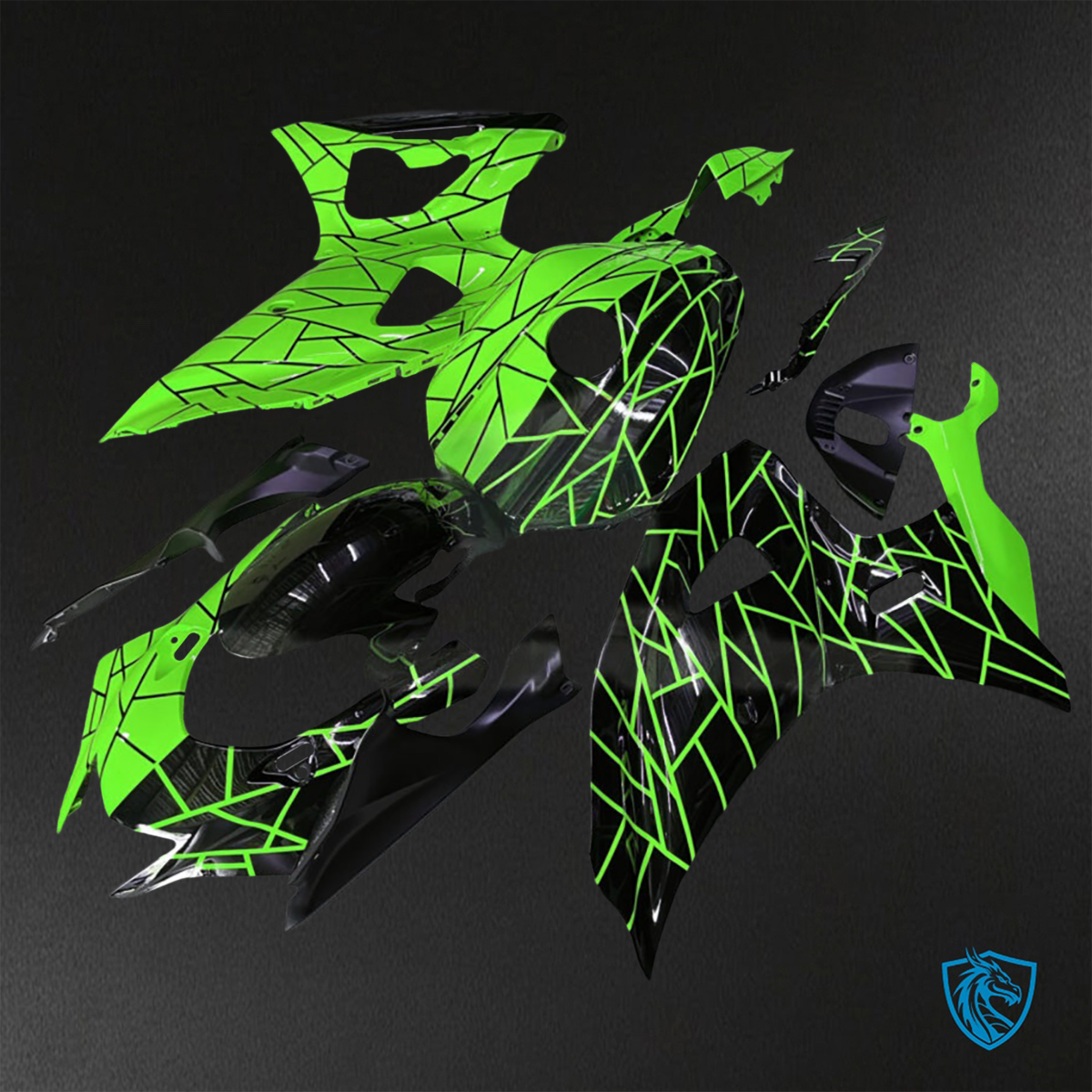 Yamaha R7 (2021-2025) Green & Black Split Pattern Fairings Kit - Aftermarket ABS Bodywork