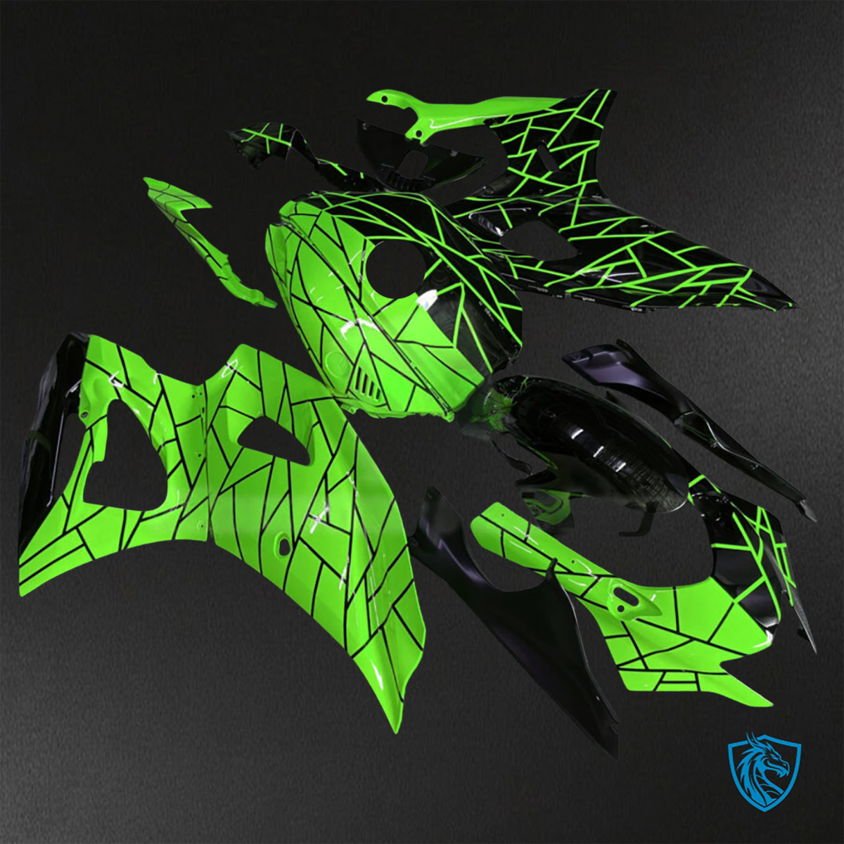 Yamaha R7 (2021-2025) Green & Black Split Pattern Fairings Kit - Aftermarket ABS Bodywork